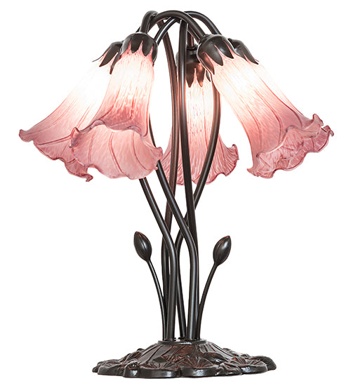 16" High Lavender Tiffany Pond Lily 5 Light Table Lamp