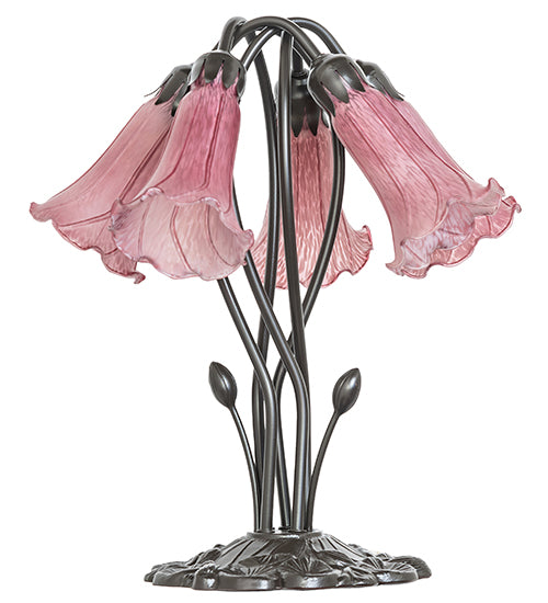 16" High Lavender Tiffany Pond Lily 5 Light Table Lamp