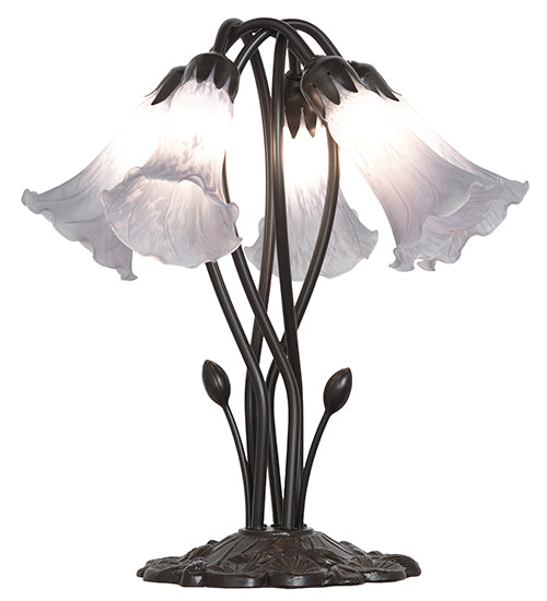 16" High Gray Tiffany Pond Lily 5 Light Table Lamp