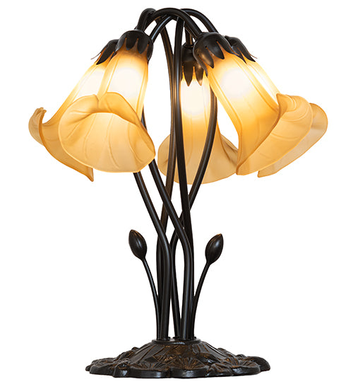 16" High Amber Tiffany Pond Lily 5 Light Table Lamp