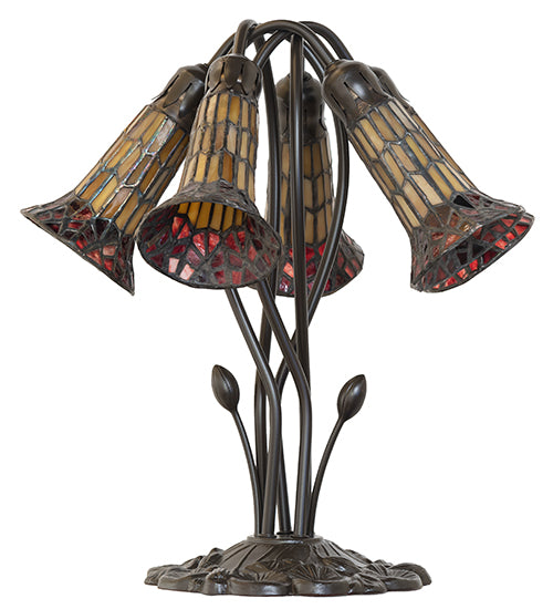 16" High Stained Glass Pond Lily 5 Light Table Lamp