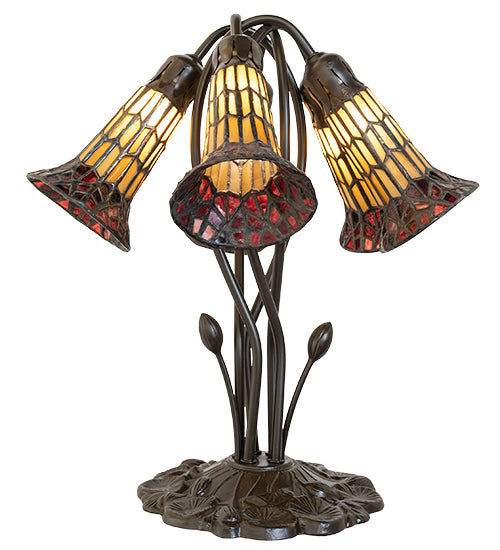 16" High Stained Glass Pond Lily 5 Light Table Lamp