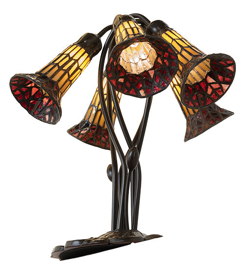 16" High Stained Glass Pond Lily 5 Light Table Lamp