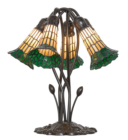 16" High Stained Glass Pond Lily 5 Light Table Lamp