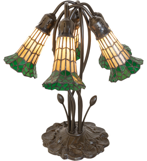 16" High Stained Glass Pond Lily 5 Light Table Lamp