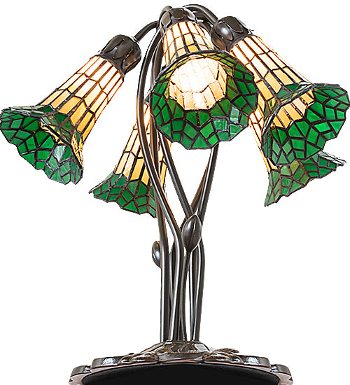 16" High Stained Glass Pond Lily 5 Light Table Lamp