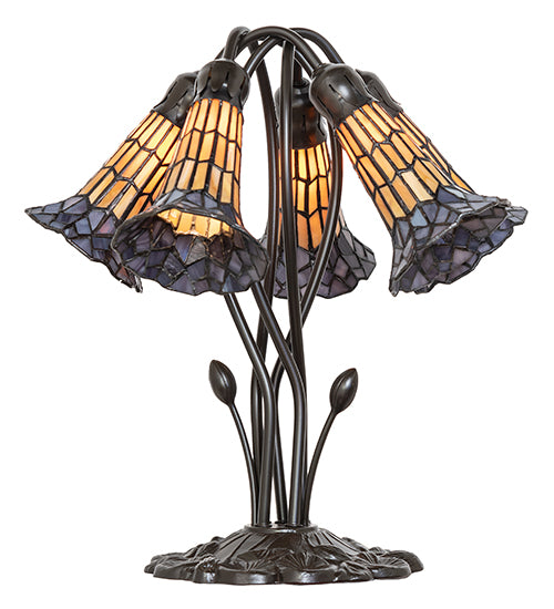 16" High Stained Glass Pond Lily 5 Light Table Lamp