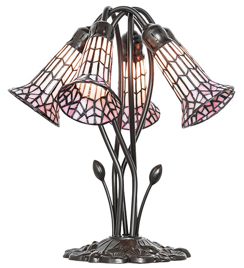 16" High Stained Glass Pond Lily 5 Light Table Lamp