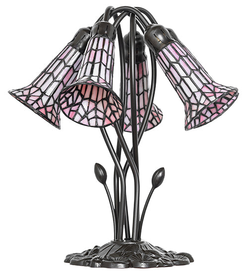 16" High Stained Glass Pond Lily 5 Light Table Lamp