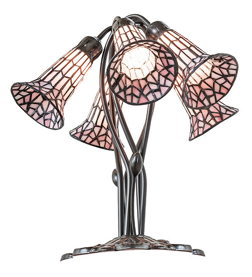 16" High Stained Glass Pond Lily 5 Light Table Lamp