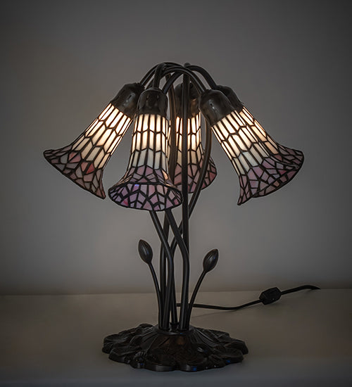 16" High Stained Glass Pond Lily 5 Light Table Lamp