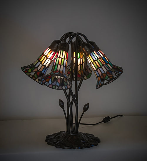 16" High Stained Glass Pond Lily 5 Light Table Lamp