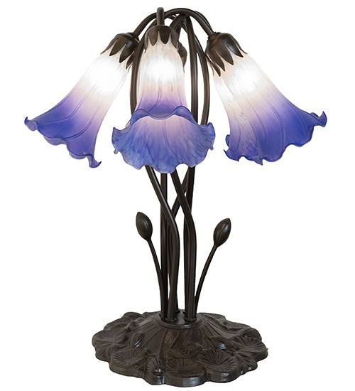 16" High Blue/White Tiffany Pond Lily 5 Light Table Lamp