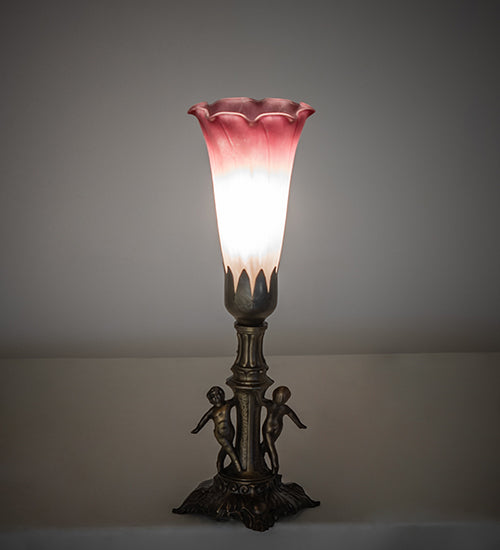 11" High Pink/White Tiffany Pond Lily Maidens Mini Lamp