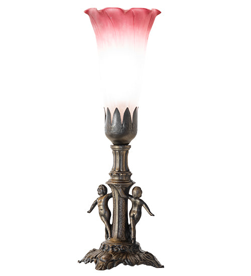 11" High Pink/White Tiffany Pond Lily Maidens Mini Lamp