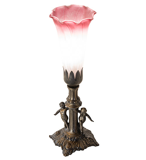 11" High Pink/White Tiffany Pond Lily Maidens Mini Lamp