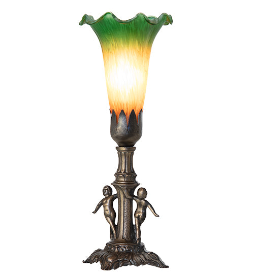 11" High Amber/Green Tiffany Pond Lily Maidens Mini Lamp