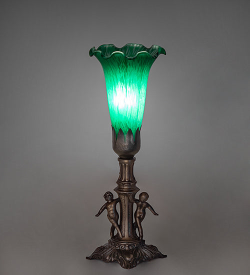 11" High Green Tiffany Pond Lily Maidens Mini Lamp