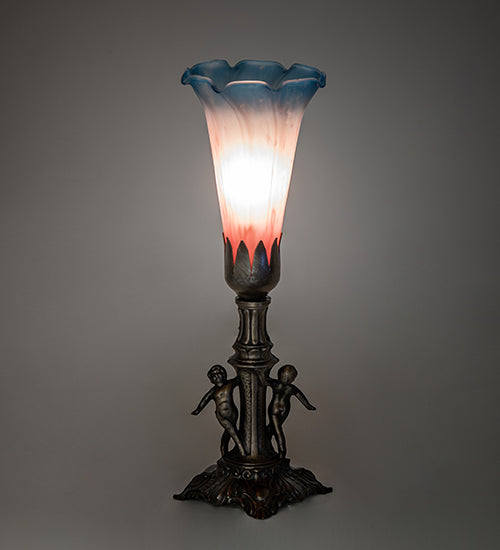 11" High Pink/Blue Tiffany Pond Lily Maidens Mini Lamp