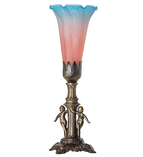 11" High Pink/Blue Tiffany Pond Lily Maidens Mini Lamp