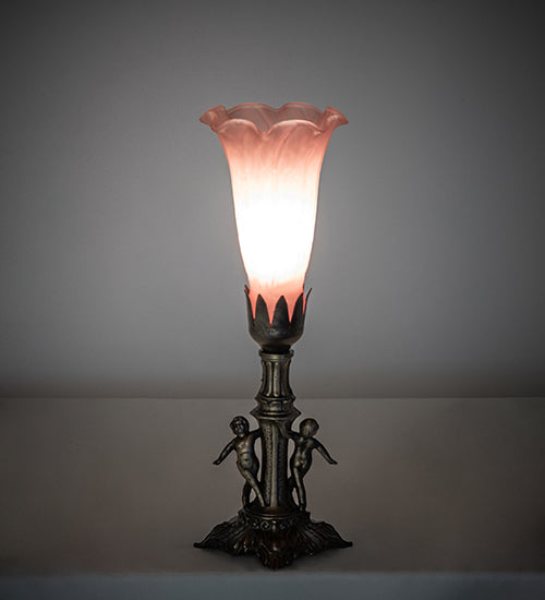 11" High Pink Tiffany Pond Lily Maidens Mini Lamp