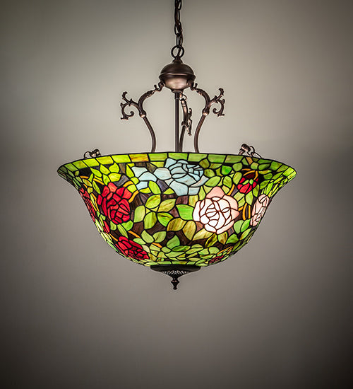 24" Wide Tiffany Rosebush Inverted Pendant