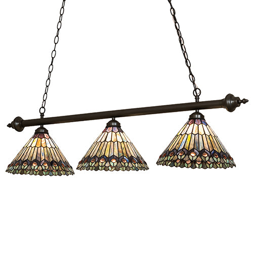 47" Long Tiffany Peacock 3 Light Island Pendant