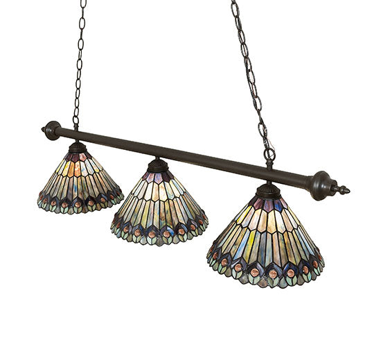 47" Long Tiffany Peacock 3 Light Island Pendant