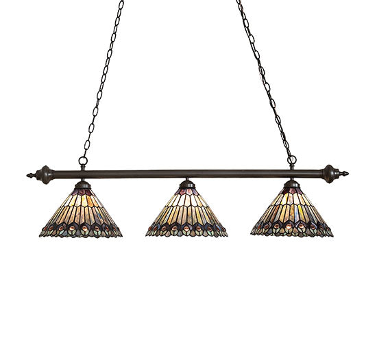 47" Long Tiffany Peacock 3 Light Island Pendant