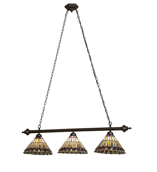 47" Long Tiffany Peacock 3 Light Island Pendant