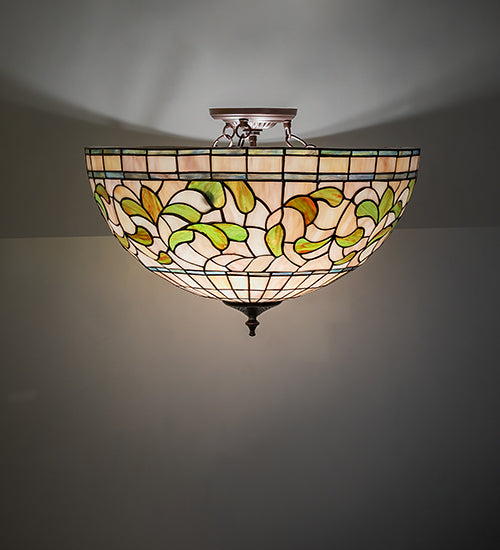 20" Wide Tiffany Turning Leaf Semi-Flushmount