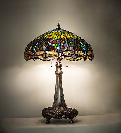 31" High Tiffany Hanginghead Dragonfly Table Lamp