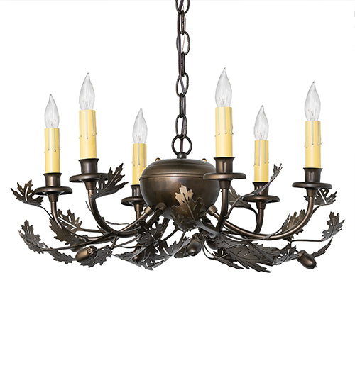 19" Oak Leaf & Acorn 6 Light Chandelier