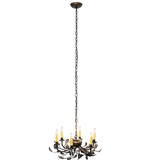 19" Oak Leaf & Acorn 6 Light Chandelier