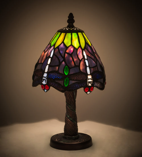 12"H Tiffany Hanginghead Dragonfly W/Mosaic Base Mini Lamp