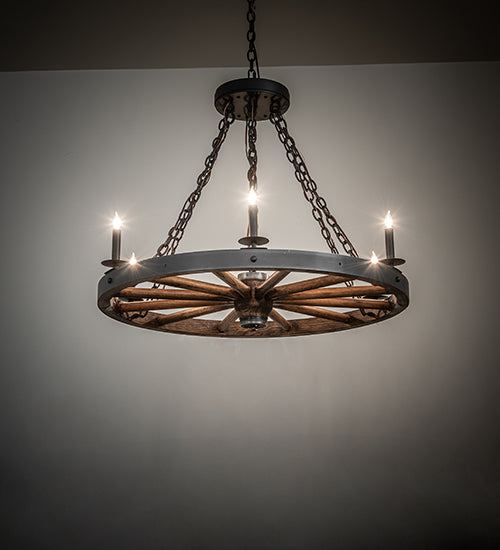 38" Wide Wagon Wheel 6 Light Chandelier