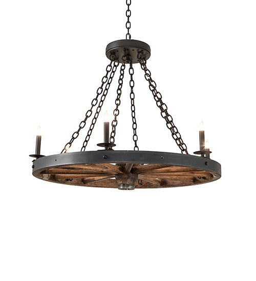 38" Wide Wagon Wheel 6 Light Chandelier