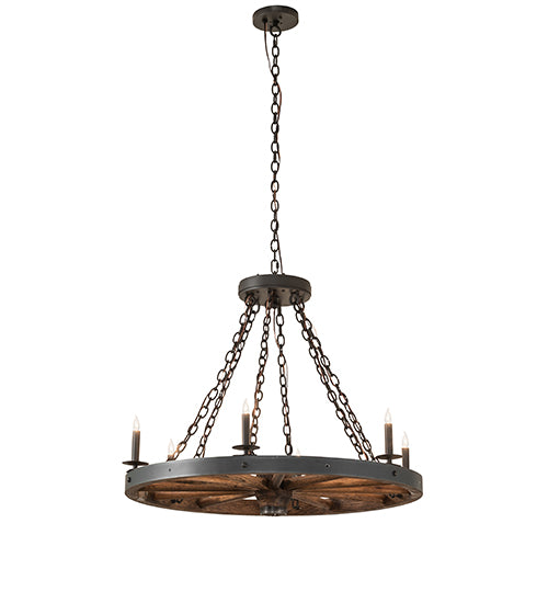 38" Wide Wagon Wheel 6 Light Chandelier