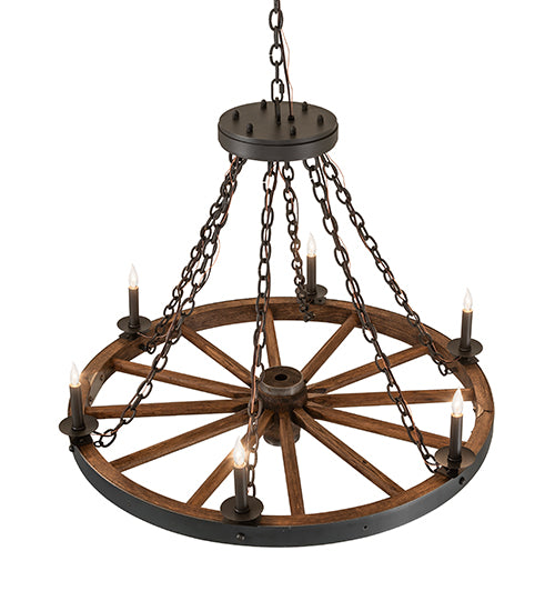 38" Wide Wagon Wheel 6 Light Chandelier