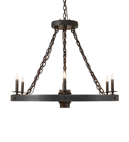 38" Wide Wagon Wheel 6 Light Chandelier