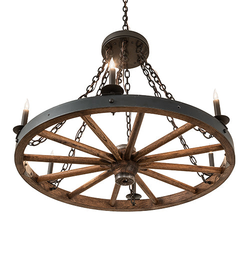 38" Wide Wagon Wheel 6 Light Chandelier