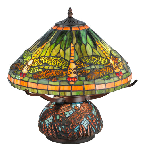 17"H Tiffany Dragonfly W/Tiffany Mosaic Base Table Lamp