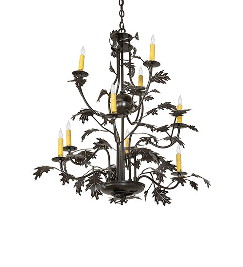 36" Wide Oak Leaf 9 Light Chandelier