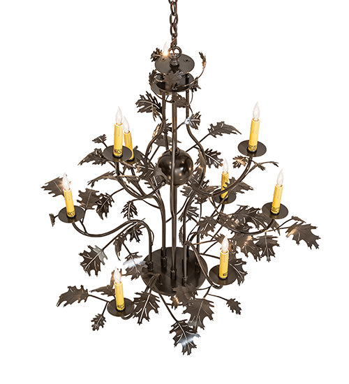 36" Wide Oak Leaf 9 Light Chandelier