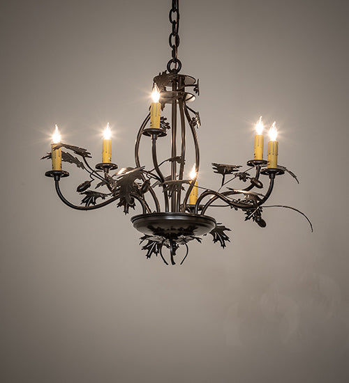 28" Wide Oak Leaf & Acorn 6 Light Chandelier