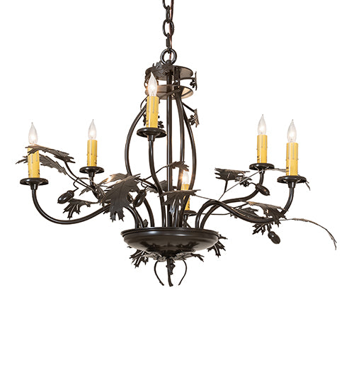 28" Wide Oak Leaf & Acorn 6 Light Chandelier