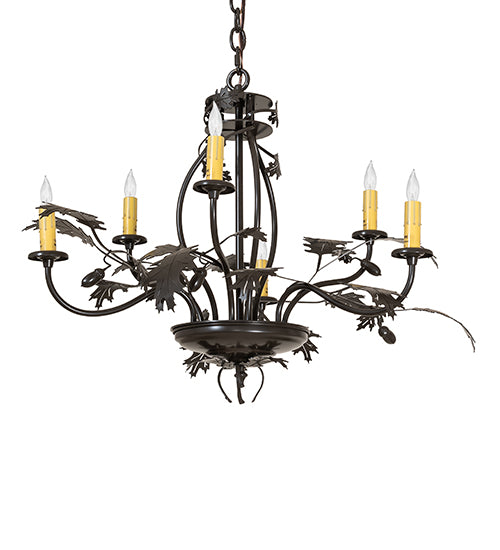 28" Wide Oak Leaf & Acorn 6 Light Chandelier