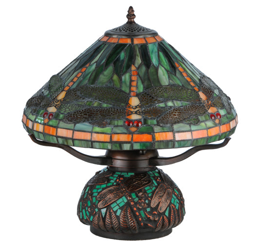 17"H Tiffany Dragonfly W/Tiffany Mosaic Base Table Lamp