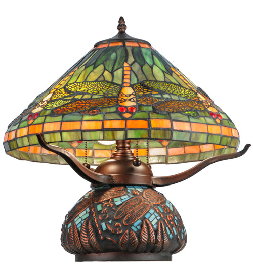 17"H Tiffany Dragonfly W/Tiffany Mosaic Base Table Lamp