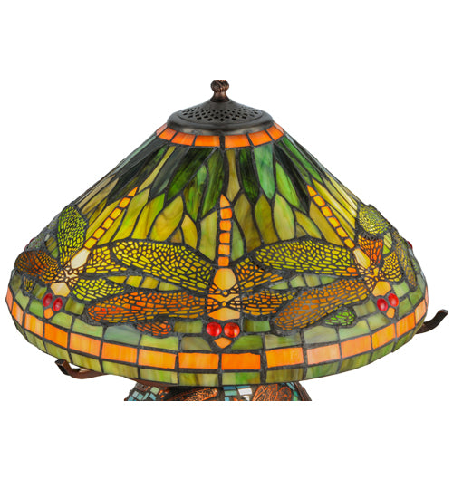 17"H Tiffany Dragonfly W/Tiffany Mosaic Base Table Lamp